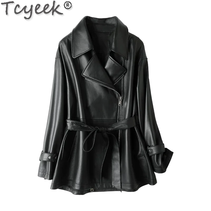 Tcyeek Echt lederjacke Damen Top Layer Schaffell Mäntel 2023 Herbst Mittellanger Trenchcoat für Damen bekleidung neu in Oberbekleidung