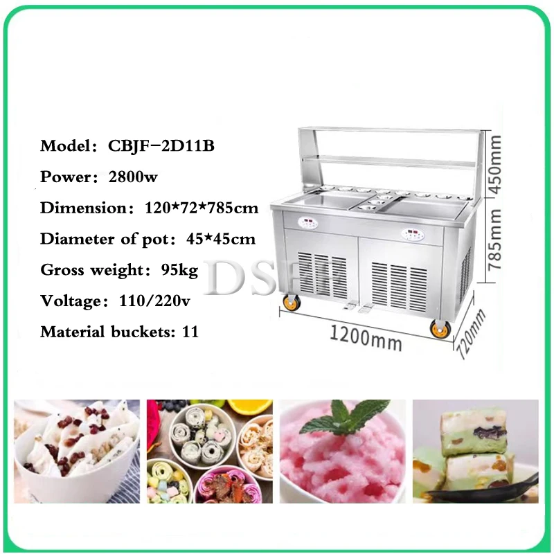 Durable Frozen Yogurt Roll Machine Multi Functional Double Pot Ice Cream Roll Forming Machine