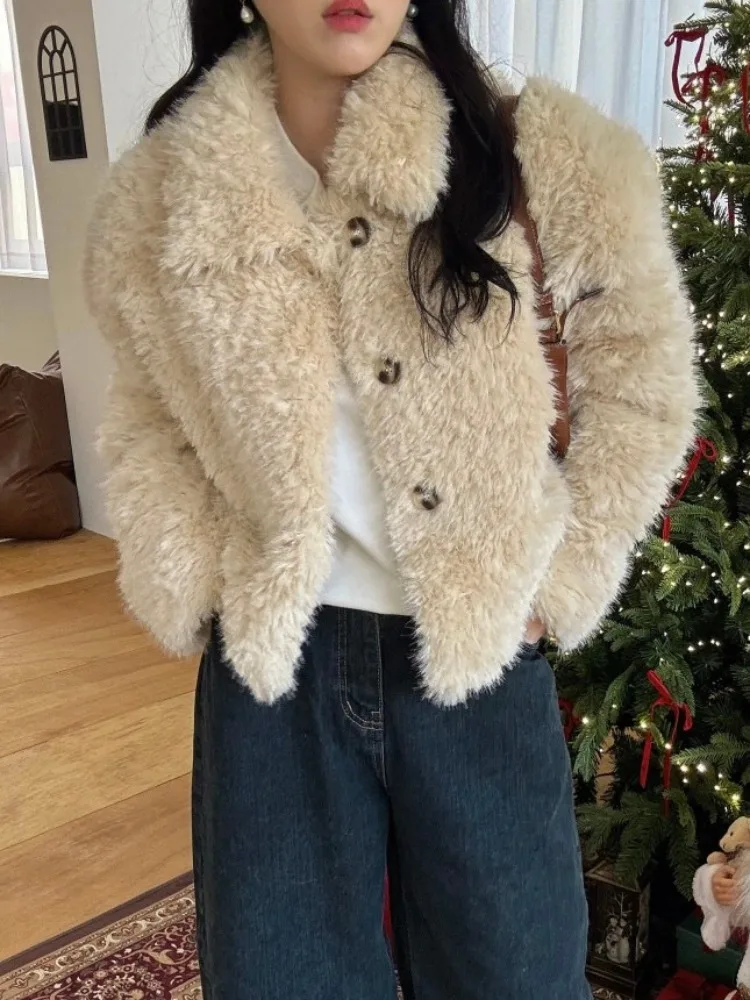 

Winter ort Warm Coat Women's Korean Sle Collar Slimming Soft Fluffy Outerwear Commute Sle Regular Thin Other Material