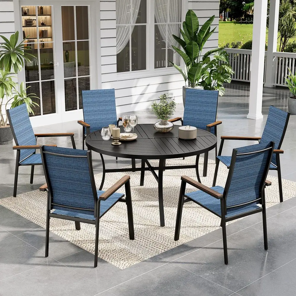 

Outdoor Patio Dining Set 7 Pieces, 6 Aluminum Patio Dining Chairs and 54 Large Round Dining Table, SpaceSaving and Lightweight