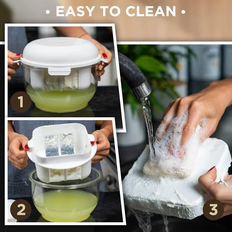 صانع الزبادي اليوناني مع مصفاة شبكية دقيقة ولوحة ضغط قابلة للفصل، مزدوجة كحاوية تخزين بغطاء - مثالية للصنع #4