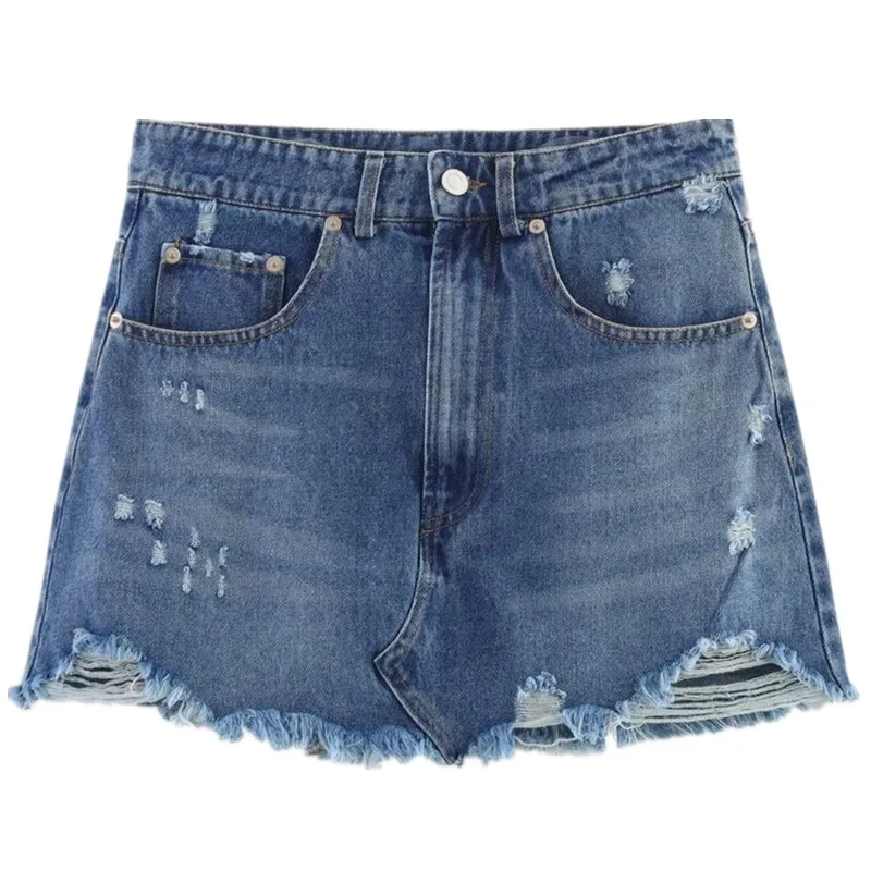 Nueva Falda  de Mezclilla de Aodón para Mujer Verano 2025 con Agujeros, Cintura Media, Estilo Versátil, Corta y a la Moda