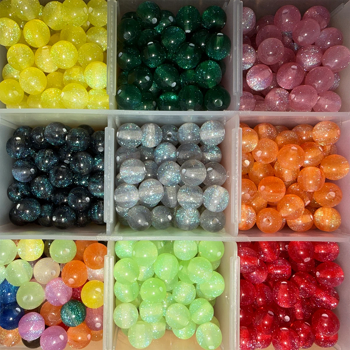 50Pcs 8/10/12mm Random Multicolor Resin Fine Glitter Beads Vitality Unique Acrylic Round Loose Beads Handmade DIY Jewelry Making