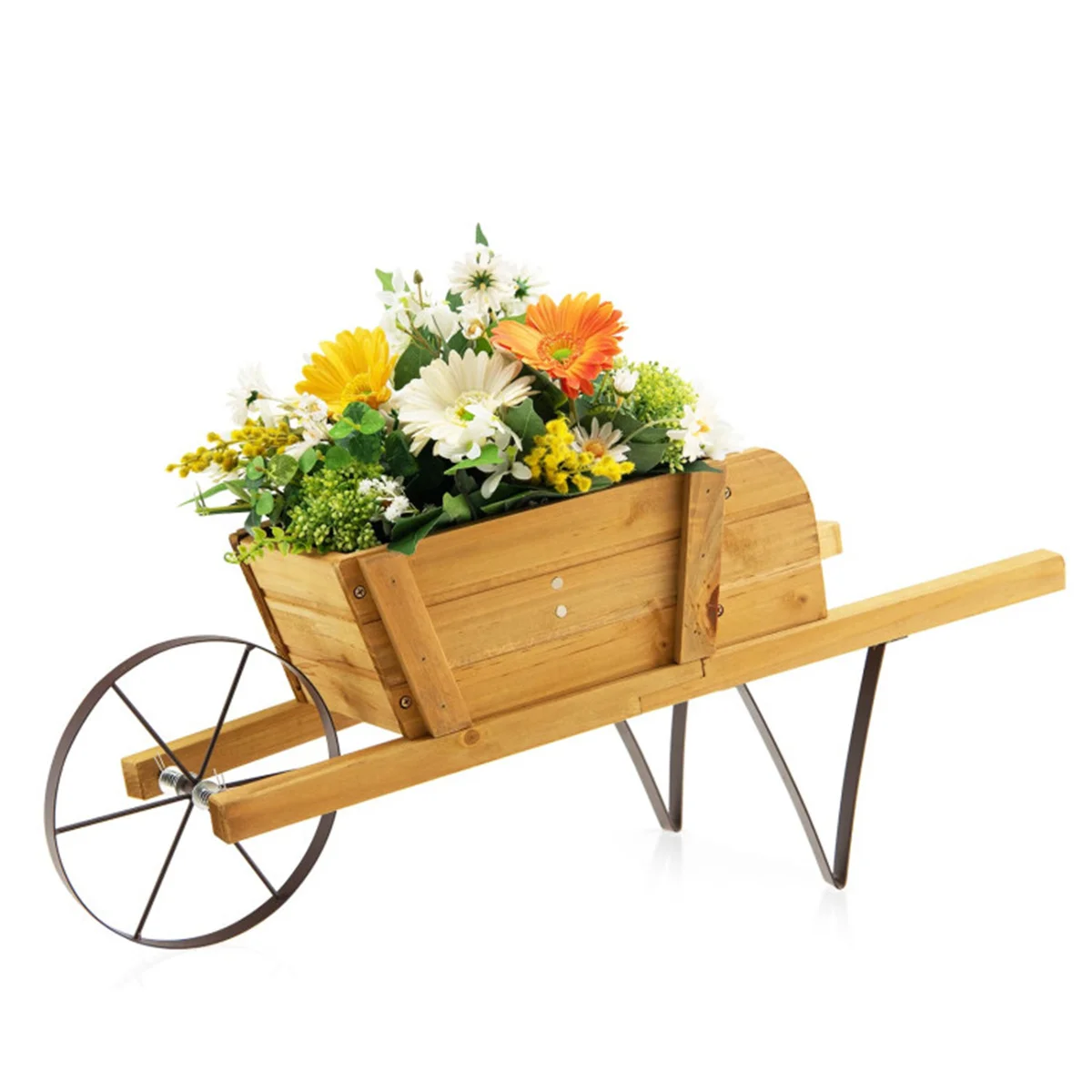 

2 in 1 Wheelbarrow Planter Wooden Wagon Planter with 9 Magnetic Accessories for Garden Yard