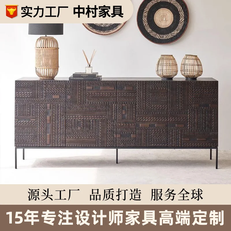 dining side cabinet integrated against the wall, kitchen locker, solid wood ultra-thin living room walnut color storage cabinet