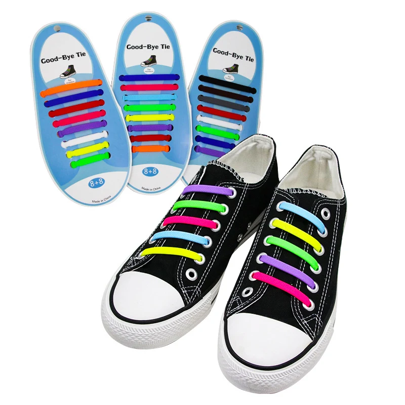 

16Pcs/Set Silicone Elastic Shoelaces Special No Tie Shoelace Lacing Kids Adult Sneakers Quick Shoe Lace Rubber Zapatillas