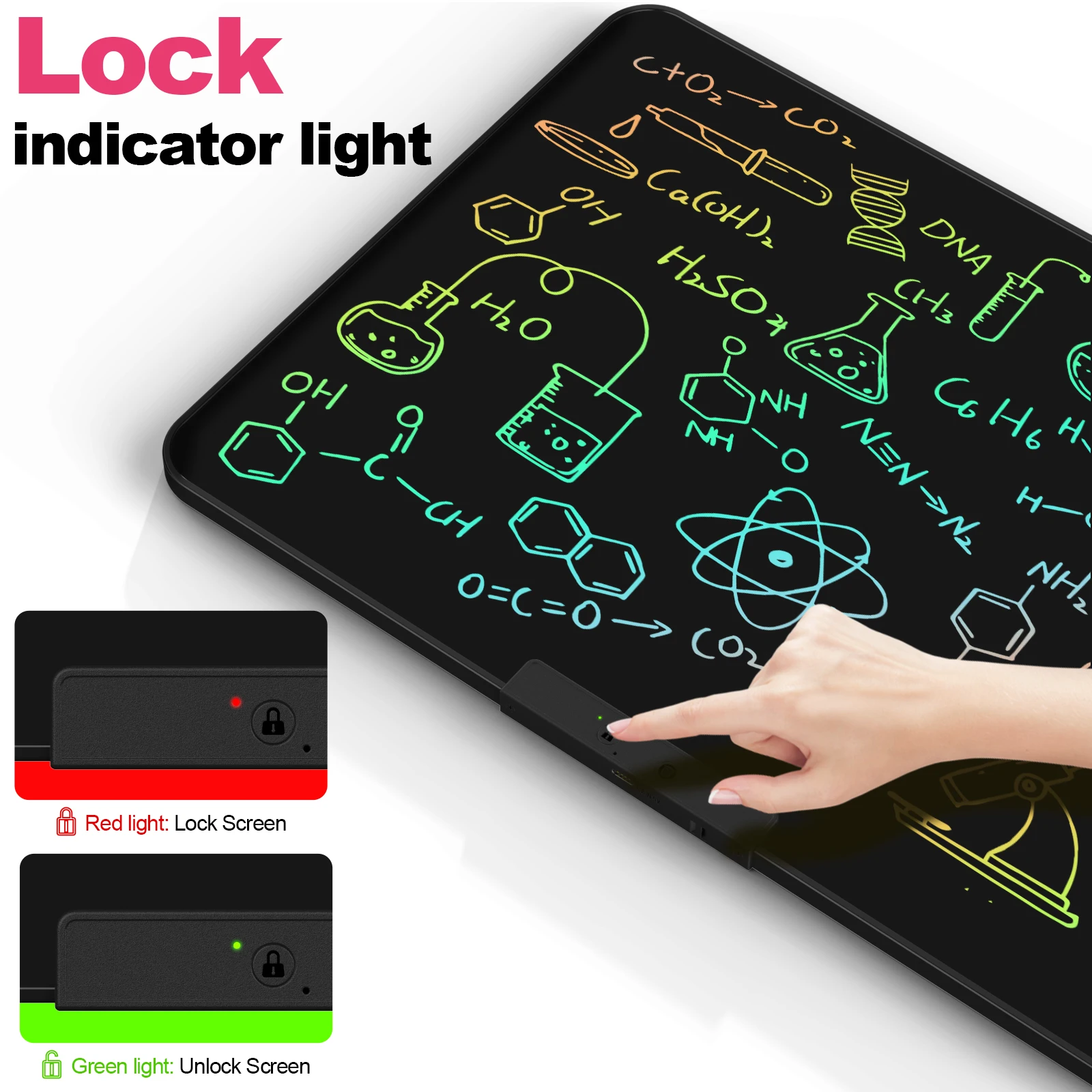 Tablet de escrita LCD recarregável de 20 polegadas, prancheta de desenho de grafite apagável multicolorida para aprendizagem e educação