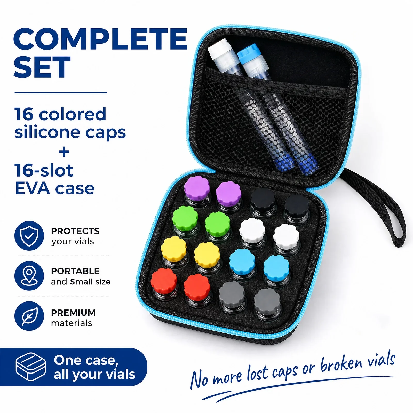 16 Slot Insulin Vial Protector Case Portable Insulin Vial Organizer Bag with 16 Bottle Cap Insulin Peptide Fridge Carrying Case