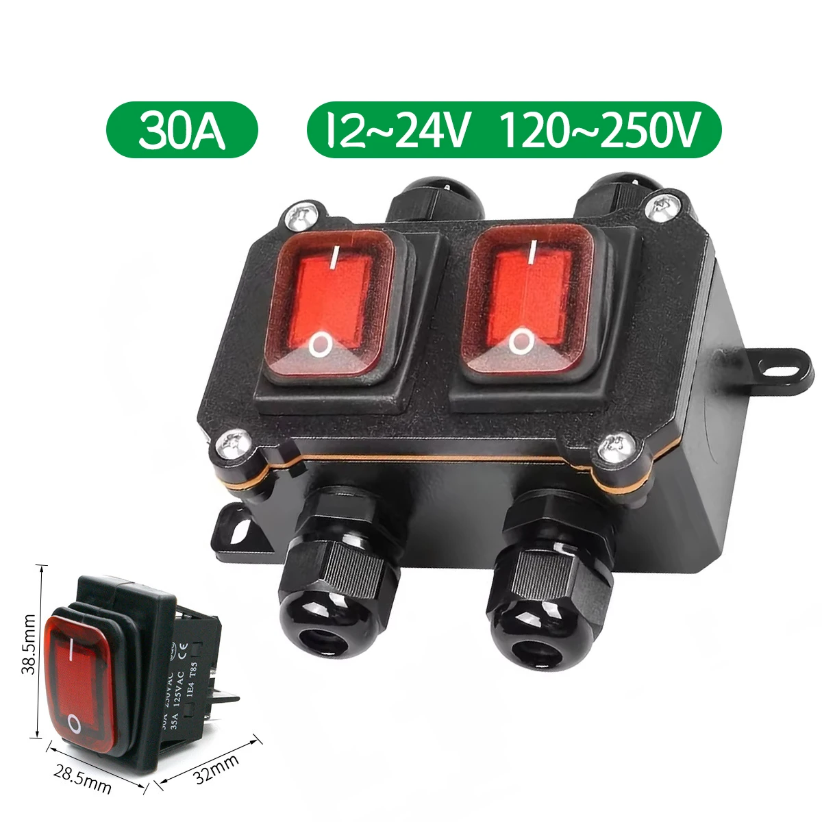IP66 Waterproof DPST Rocker Toggle Switch Box Double Side Double Hole 15A/250V AC/DC 30A/250V Electronics Instrument Enclosure