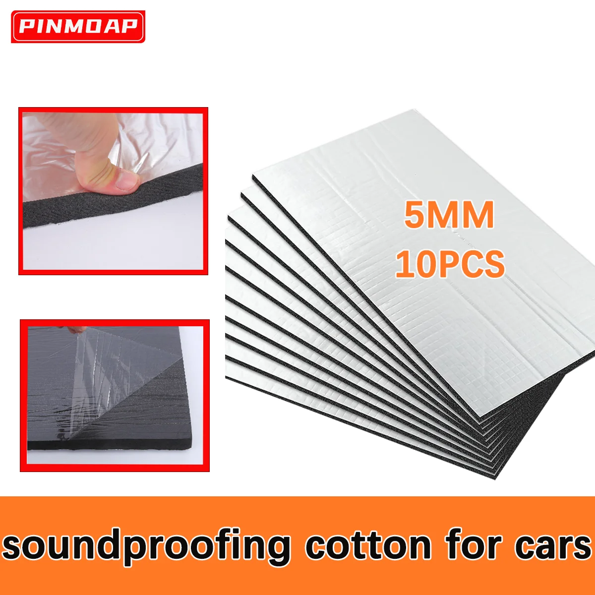 10 Uds. De aislamiento acústico de coche de 5mm, papel de aluminio de algodón, resistente a altas temperaturas, almohadilla antiruido para puerta y maletero