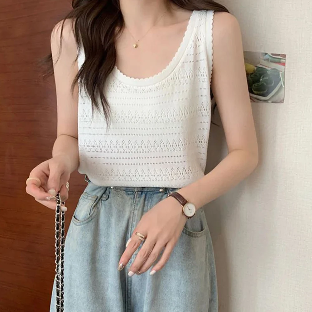 เสื้อเบลาส์ถักกลวงมีสไตล์พื้นฐานระบายอากาศได้แฟชั่นการออกแบบคอ O ผ้าโพลีเอสเตอร์ยืดหยุ่นเล็กน้อย