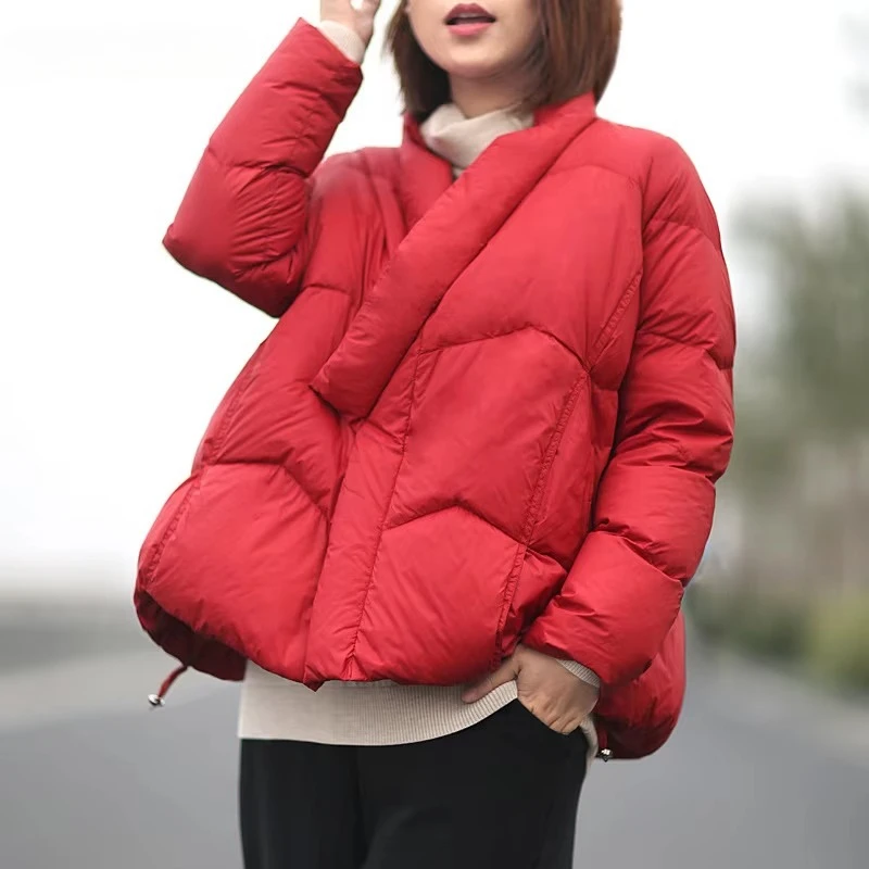 2027 Women Japanese Style Jacket Over Size White Duck Down Coat Loose Warm Autumn Winter Casual Outwear Top Quality