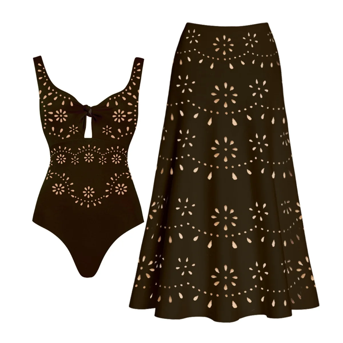 WackDaria Women Swimsuit Two Pieces Set Long Dress Cover With One piece Hollow купальник Maillot De Bain Bathing Suit