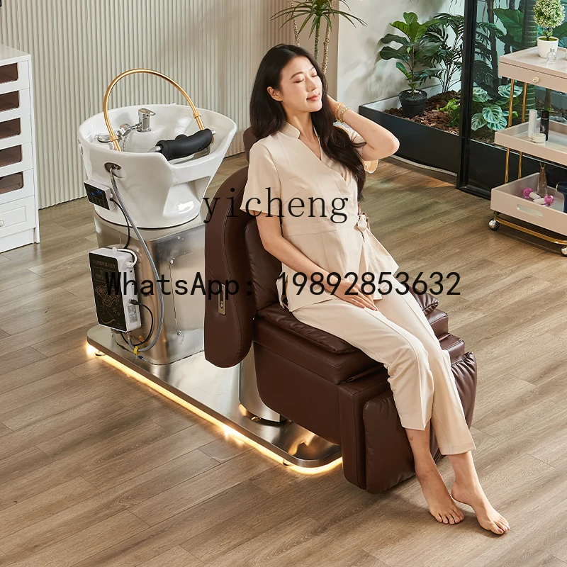 AA  ceramic flush bed caramel brown barber shop semi-reclining rotatable hair salon shampoo bed