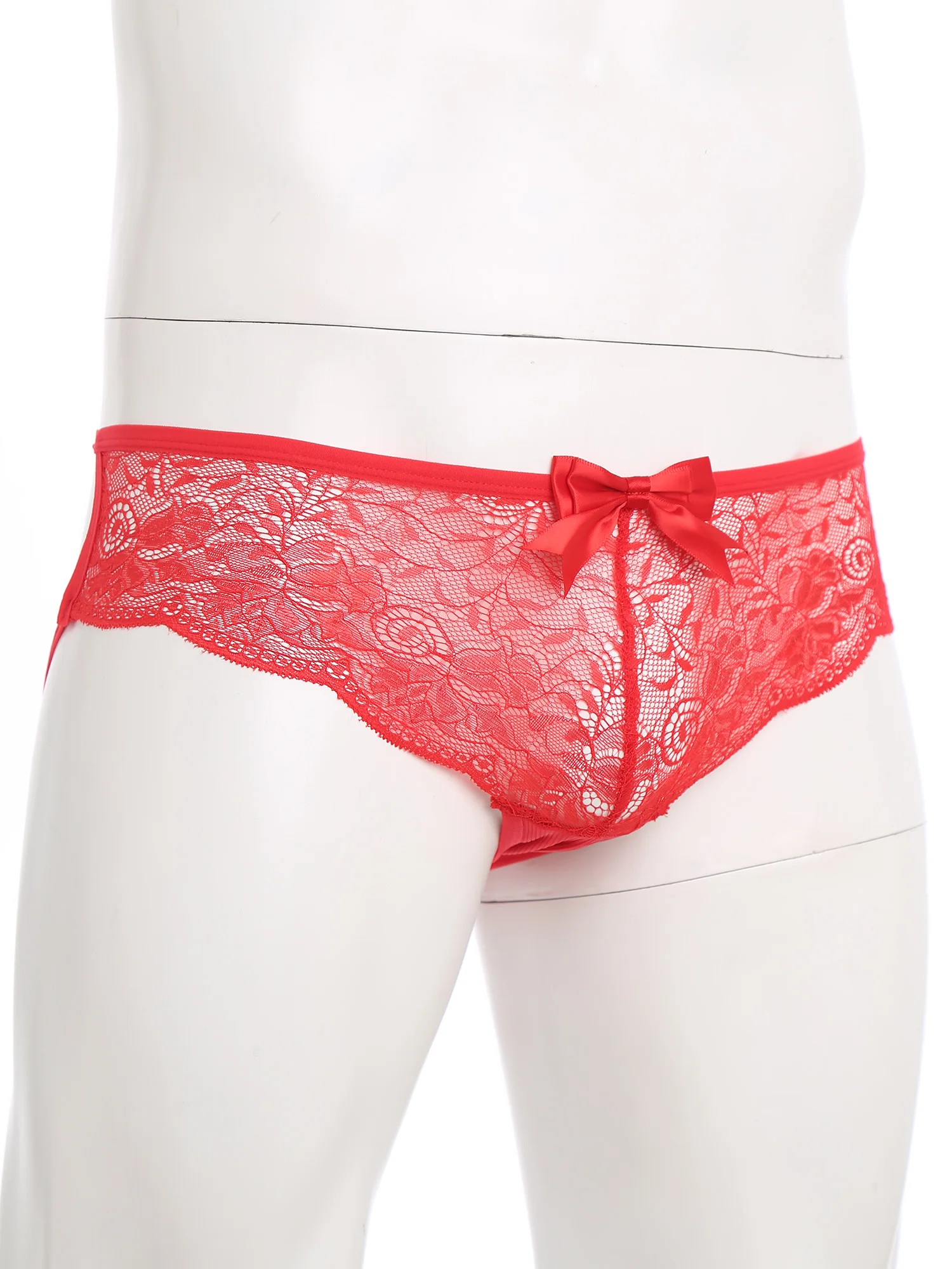 Men's Floral Lace Closed/Opened Crotch Lingerie with Bow