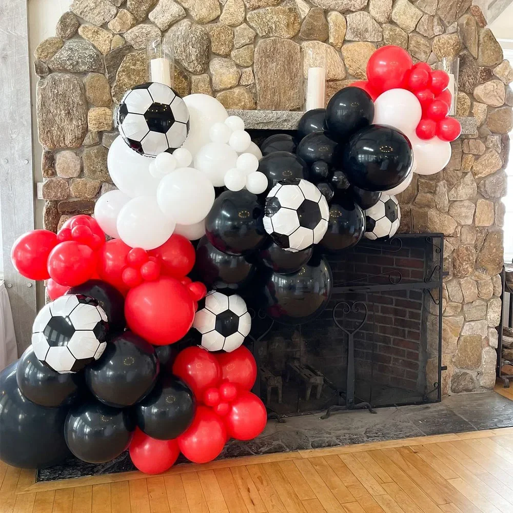 83pcs/Set Football Balloon,Red Black White Latex Balloons For Soccer Sports Kids Adult Birthday Event Party Decor Supplies Balls