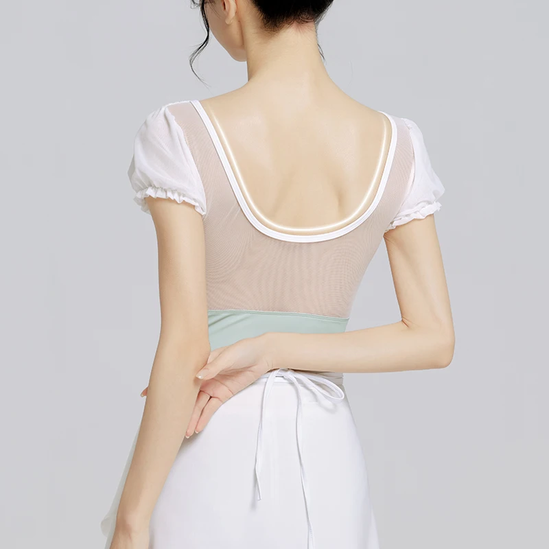 Ivoogle المرأة ساحة طوق نفخة الأكمام رداء رقص الباليه الكبار شبكة الربط الجمباز ارتداءها Dancewear