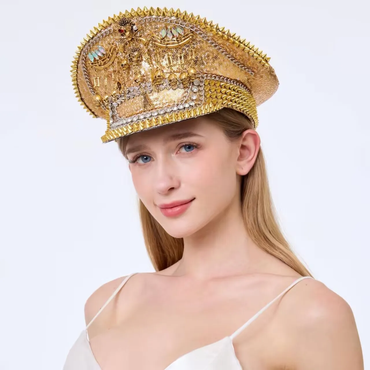 HongLuan Cappello da Capitano Steampunk con Strass per Burningman Festival Donna con Occhiali, Assessori Militari Vintage e Berretto da Uomo