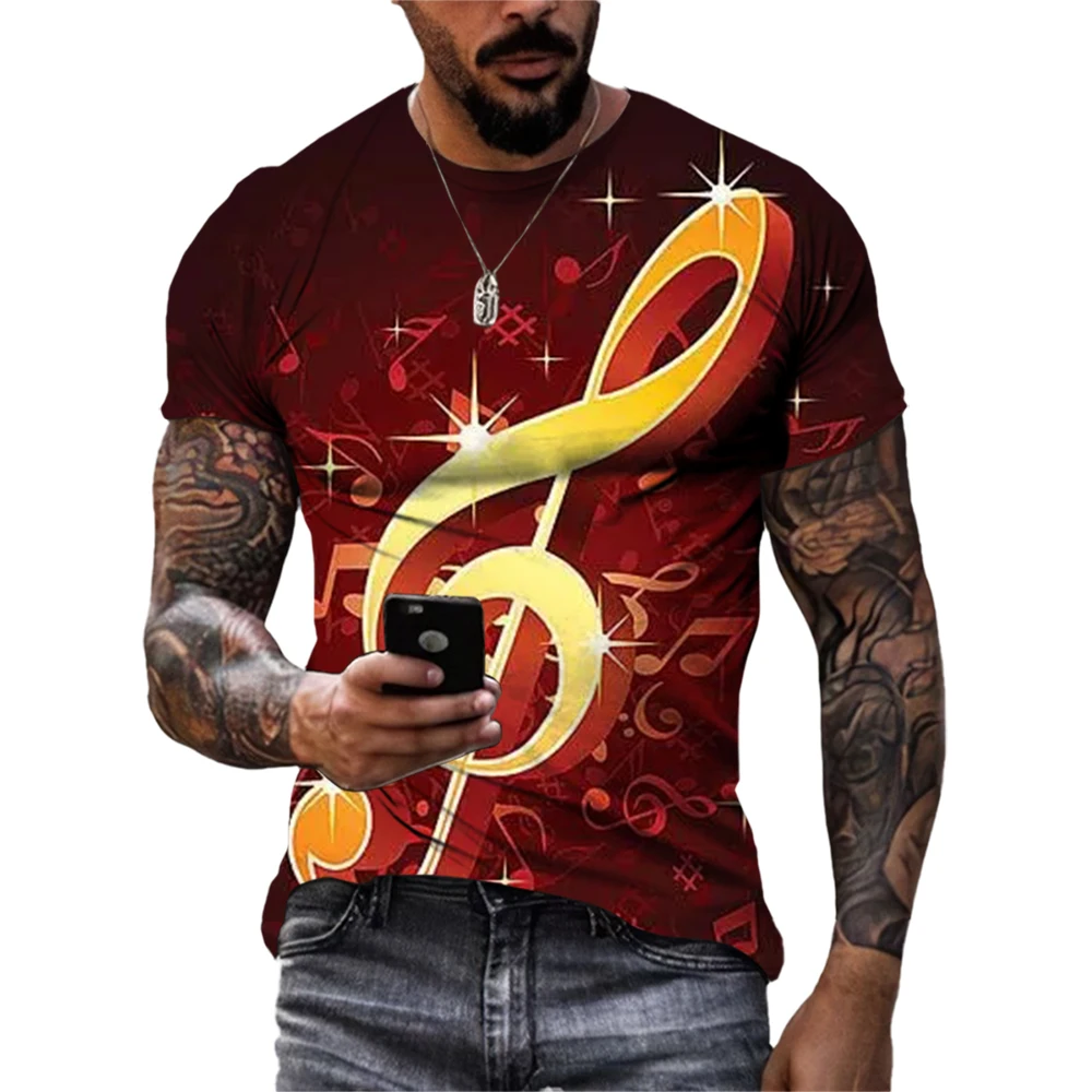 

Tide Summer Fashion Musical Note Picture Men's and Women's T-shirts Casual Print Tees Hip Hop Personality Round Neck Short Sleev