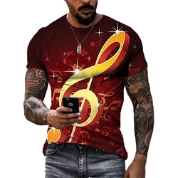 Tide Summer Fashion Musical Note Picture Men's and Women's T-shirts Casual Print Tees Hip Hop Personality Round Neck Short Sleev