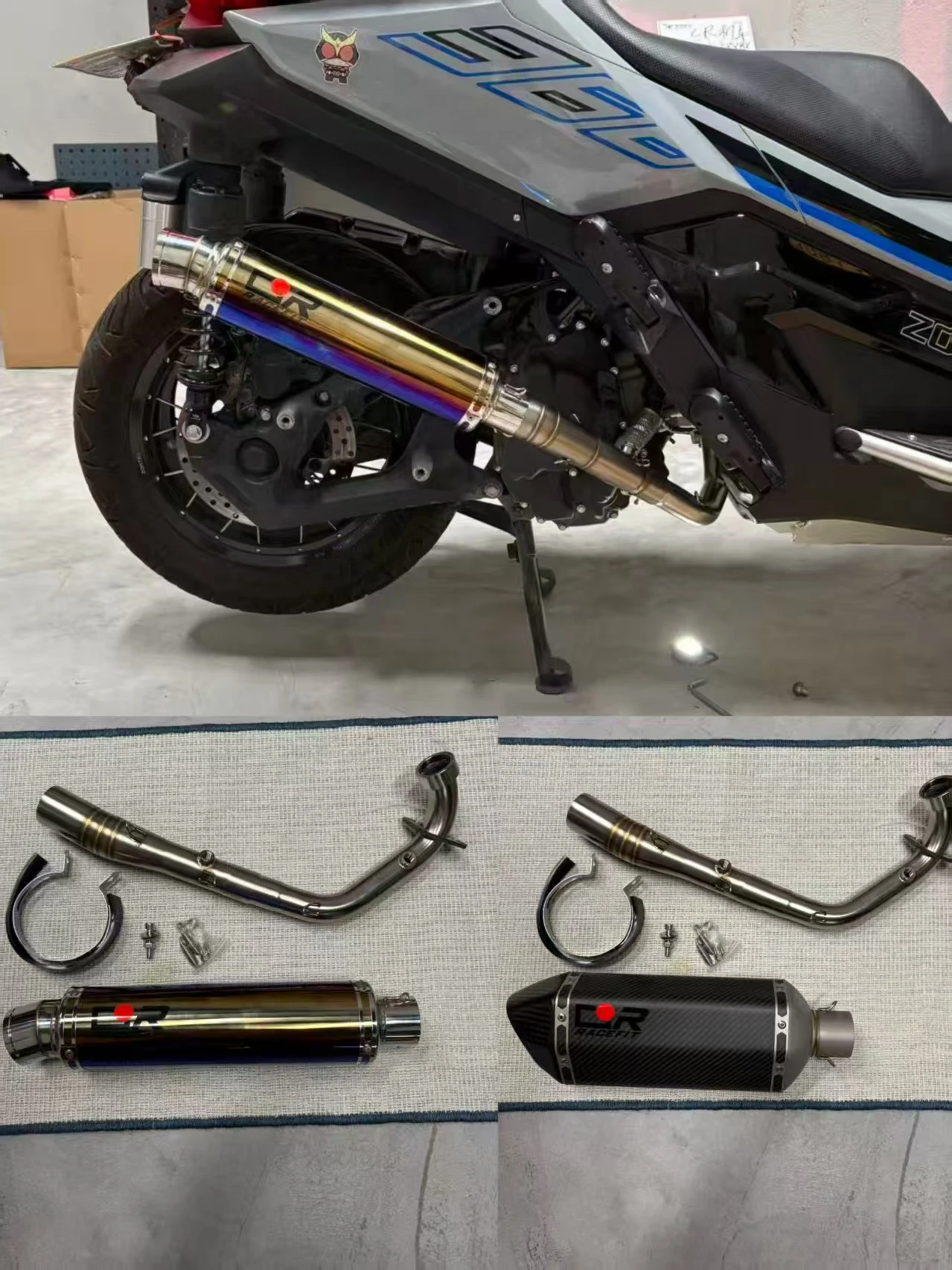 Sistema di Scarico Completo per Moto ZONTES 368 368G 368D 368M 368K 368E, Collettore Modificato, Silenziatore in Carbonio con DB Killer, Scarico 1 so