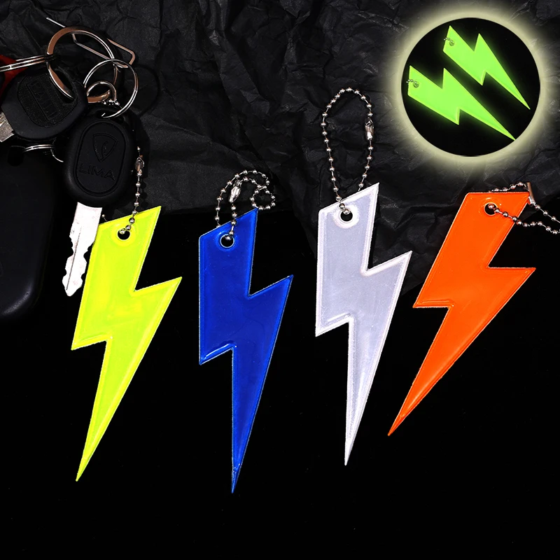 Reflective Keychain Lightning Shape Reflective Pendant Key Ring Bags Strip Ornaments Adults Children Night Safety Accessories