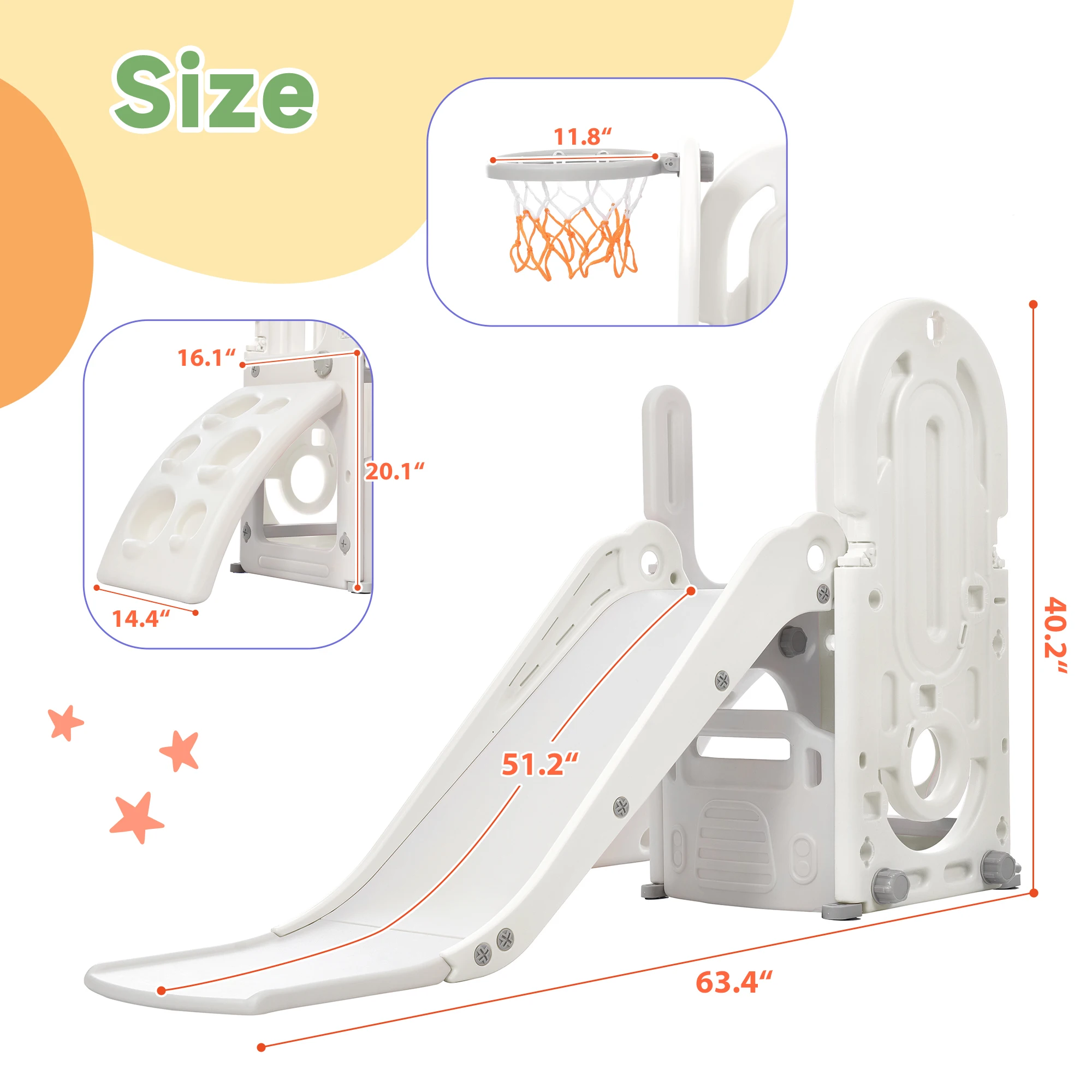 Playset de slide autônomo com basquete, criança alpinista, Playground Set, crianças brincam combinação, 4 em 1