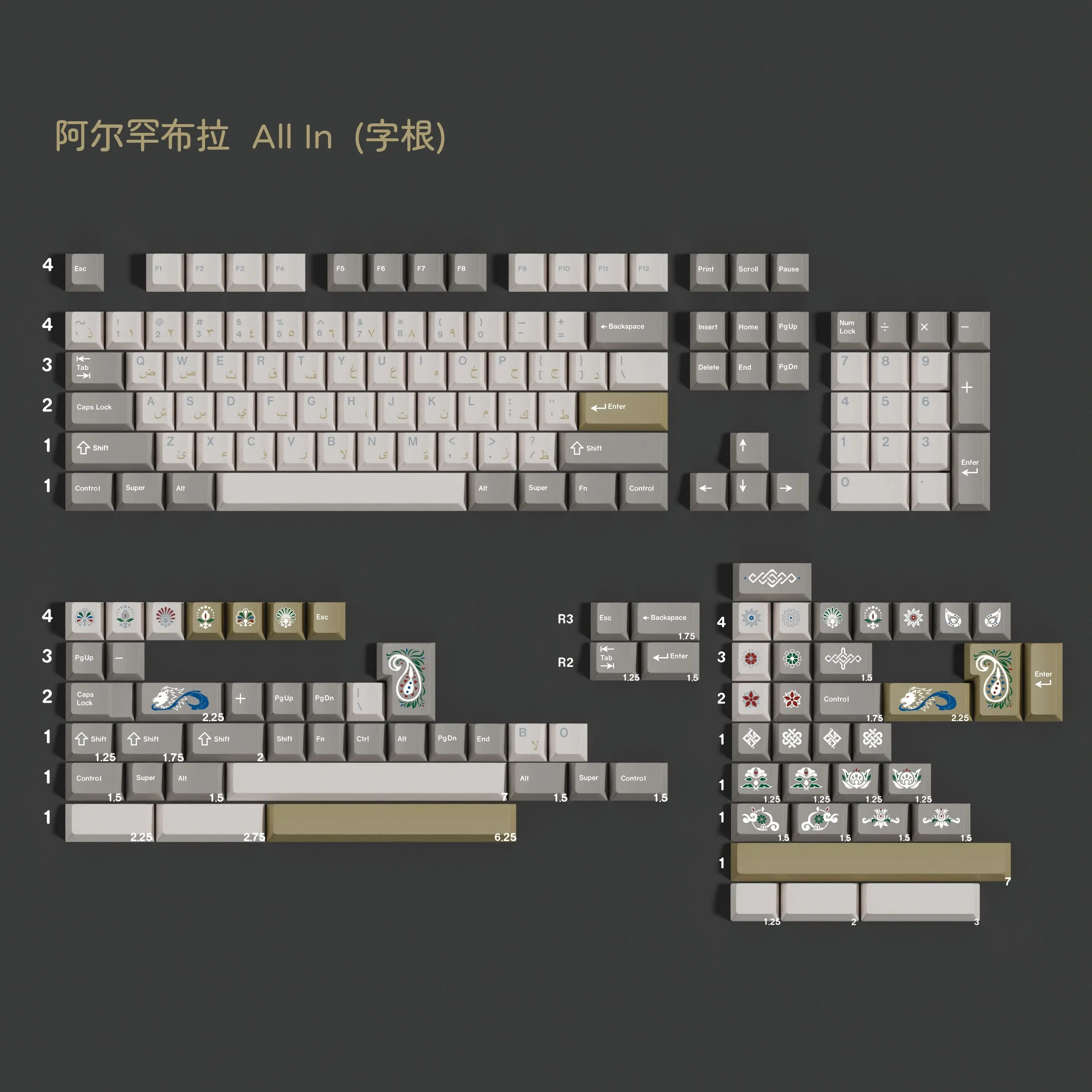 PBT Keycap Alhambra Keycaps Cherry Profile Dye-Sub Key Cap English For MX Switch Mechanical Keyboard GH60 61 64 68 75 84 96 980