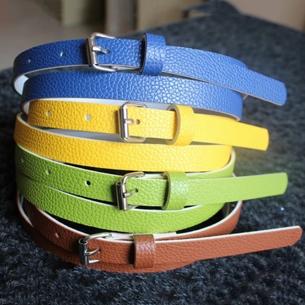 Girl Lady Belt Narrow Thin Leather Waistband Belt Women Accessories Candy Colors Metal Buckle Spring Gift New Ladies Small Belt