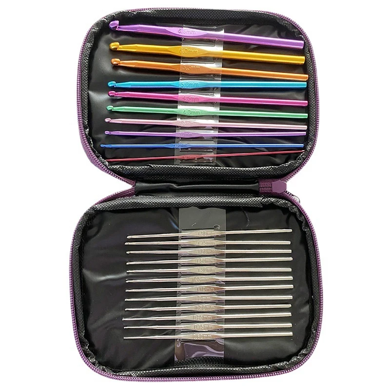 1set Crochet Hooks Kits with Storage Bag Soft Handle Crochet Needles Yarn Weave Knitting Needles Set DIY Weaving Tool 0.5-6.5mm
