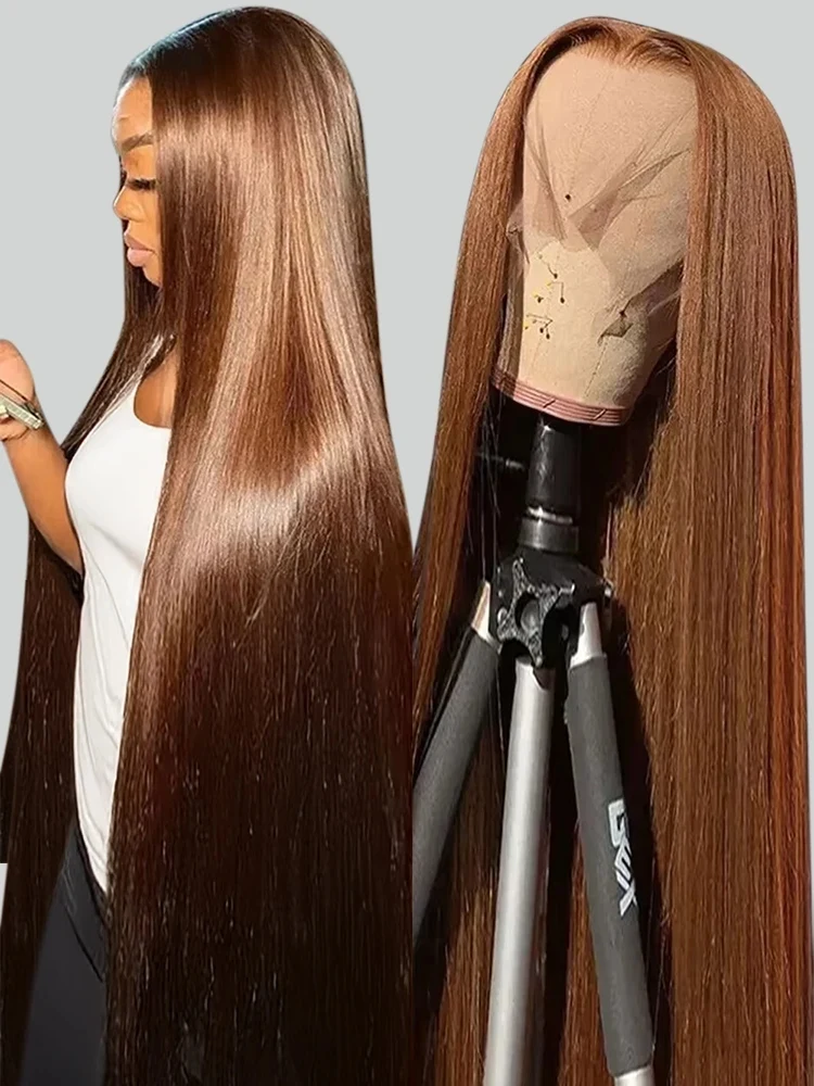 

30 40 Inch Dark Brown Straight 13x4 13x6 HD Lace Front Wig Chocolate Brown Bone Straight Human Hair Colored Wigs For Women 250%