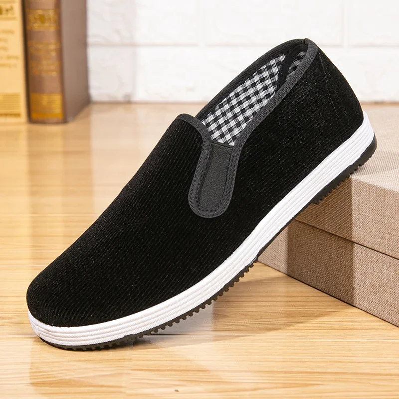 Men Corduroy Cloth Shoes Slip On Thick Non Slip Sole Comfort Walking Footwear for Elderly Dad Daily Wear