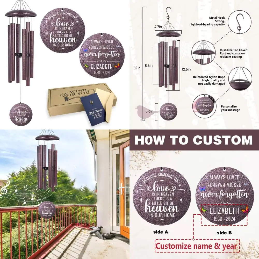 

32" wind chimes in memory of loved ones, butterfly chimes for grieving hearts, father's memorial gifts for sympathy