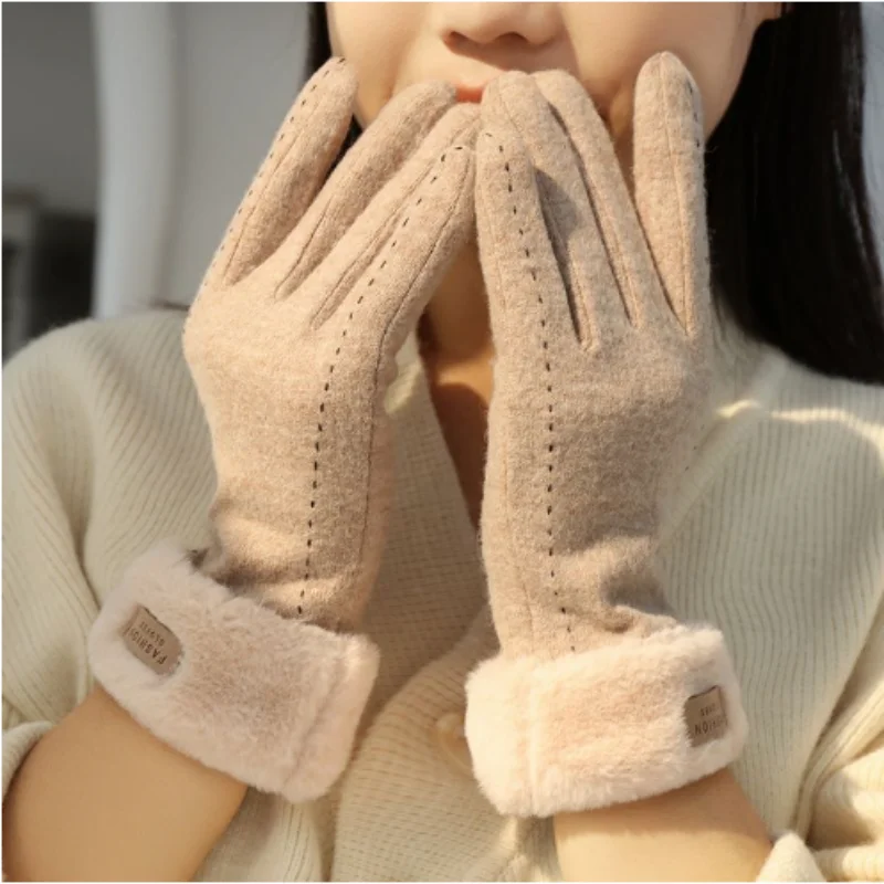 Guantes de cachemira para mujer, protectores de pantalla táctil, guantes cálidos, gruesos y de forro polar para montar en invierno, bonito regalo de moda para amigos