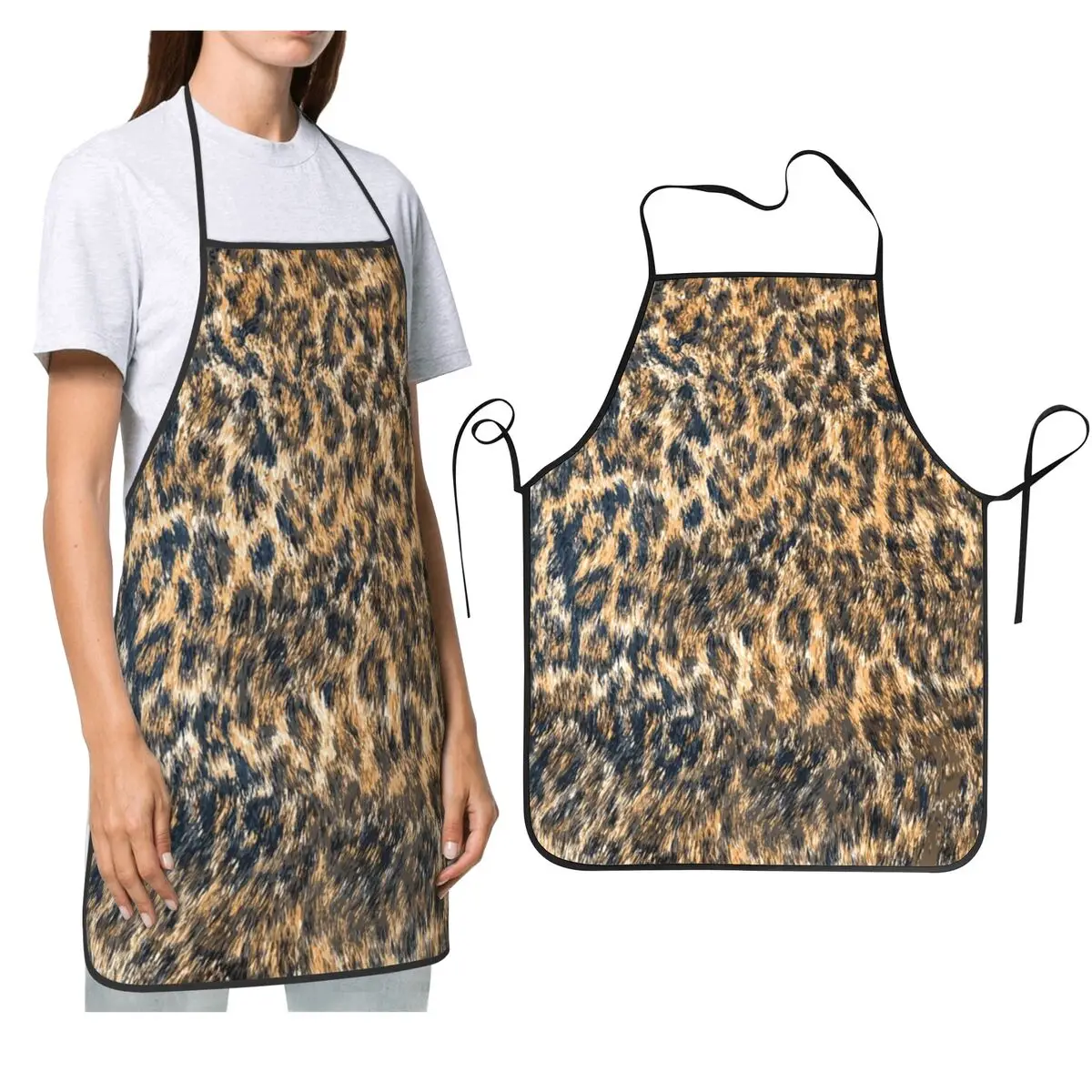 

Фартук с леопардовым мехом и принтом дикой природы, фартук для шеф-повара, кулинарии, кухни, Tablier, водонепроницаемый нагрудник, кухонный сарафан для уборки