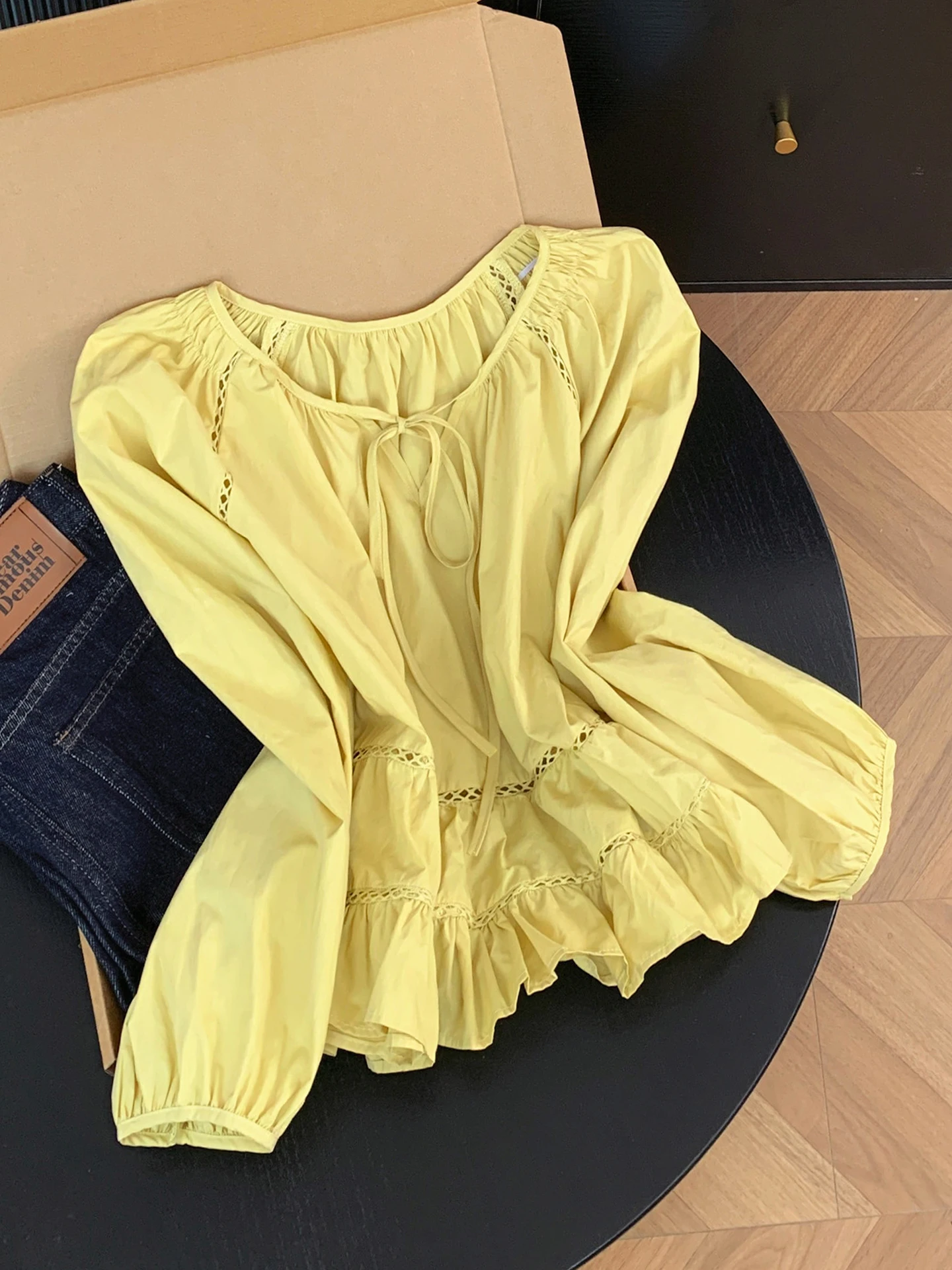 

Sweet Bow Tie Long Sve irt Women's Sle Guangzhou Thirteenth Fac Spring 2026 New Arrival Silk Blend Bubbly Sve