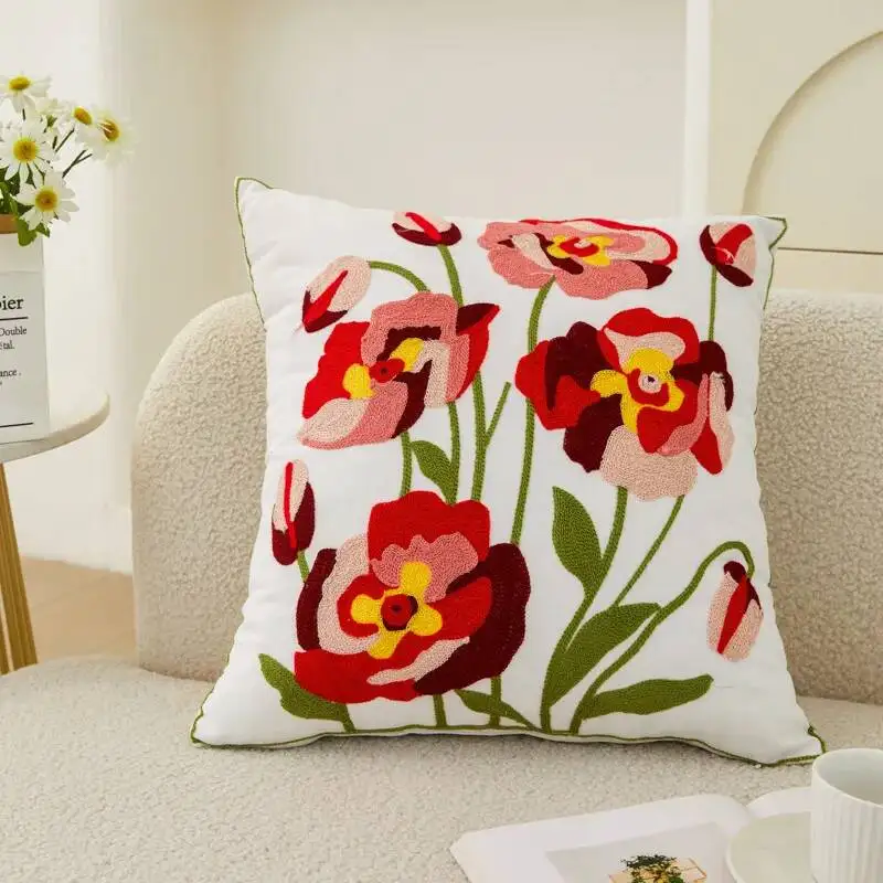 Gestickte florale dekorative Kissenbezüge mit Frühlings-Gänseblümchen-Motiv, Sommer-Pflanzen-Kissenhülle für Sofa, Bett, Stuhl, Heimdekoration – Detail 19