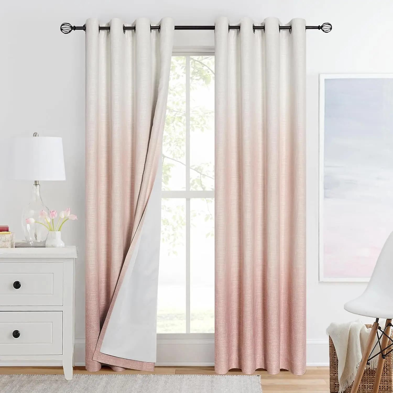 

Ombre Blackout Curtain Panels Thermal Insulated Noise Reducing Rustic Farmhouse Drapes Heavy Linen Texture Window Treatment