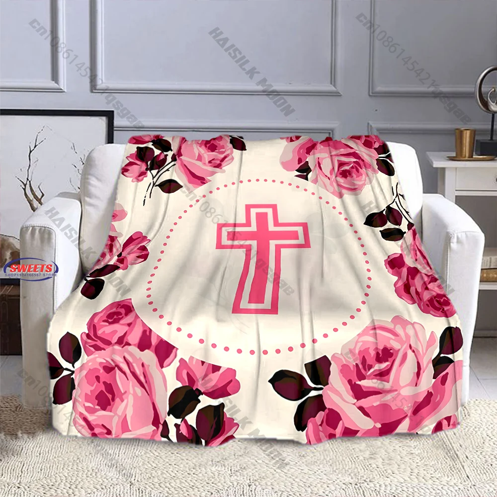 Floral Pink Cross Blanket Design Multiple sizes kid's and adults' bedroom living room sofa decor blanket, Exquisite gift