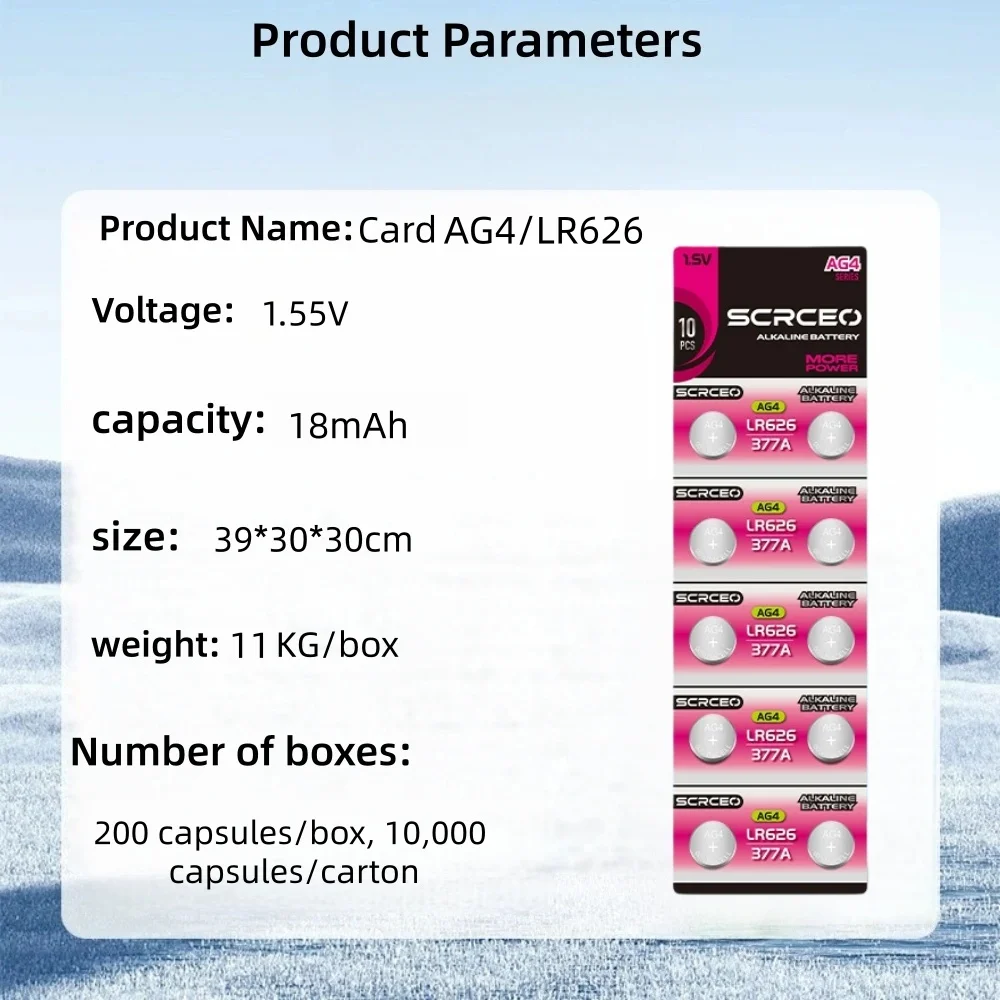 High Capacity SR626SW AG4 alkaline Battery LR626 377A V377 1.5V Watch Button Cell Batteries for Mini Flashlight Toy