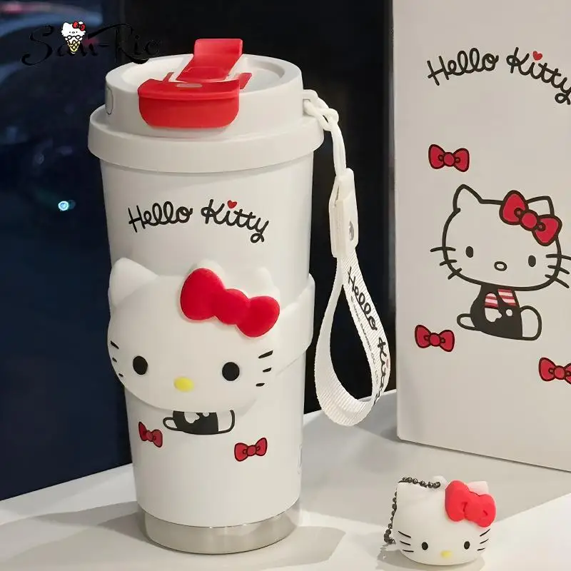 Sanrio hello kitty copo de água 18oz copo de aço inoxidável isolado a vácuo caneca de viagem de café com tampa copo térmico para exterior