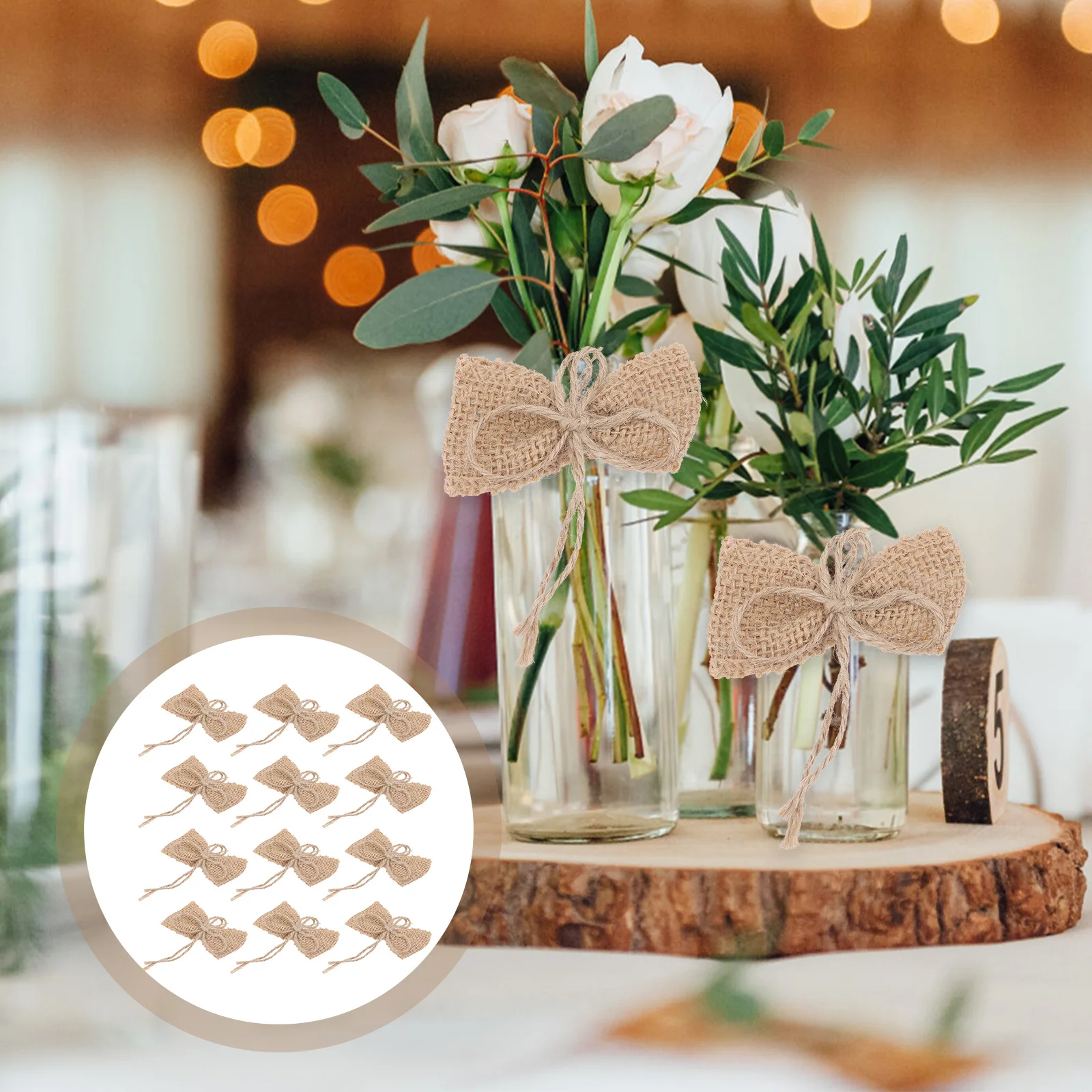 

12Pcs Rustic Burlap Bows Ideal for Holiday Wedding Birthday Party Christmas Wreath and Craft Decoration Burlap Bow