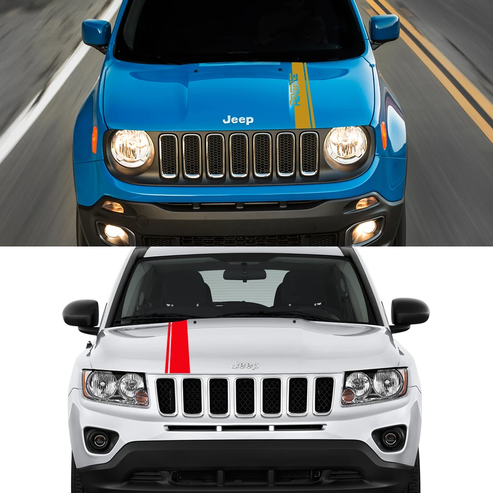 Car Hood Cover Sticker For Jeep Renegade 2016 -2023 Stripes Styling Vinyl Film Decal Auto Accessories Multiple Styles Available