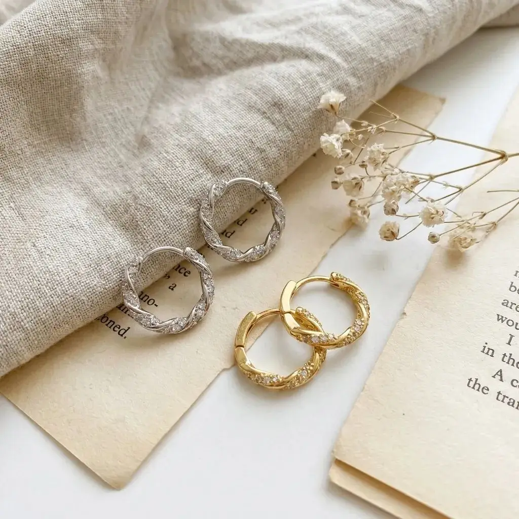Fried Dough Twists diamond ring earrings High level luxury small crowd temperament ring earrings Versatile earrings