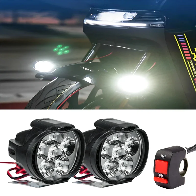 

6LED 12V Motorcycle Headlights White Super Bright Working Front Light 1500LM LED Scooters Spotlight Motorbike Fog Lampht