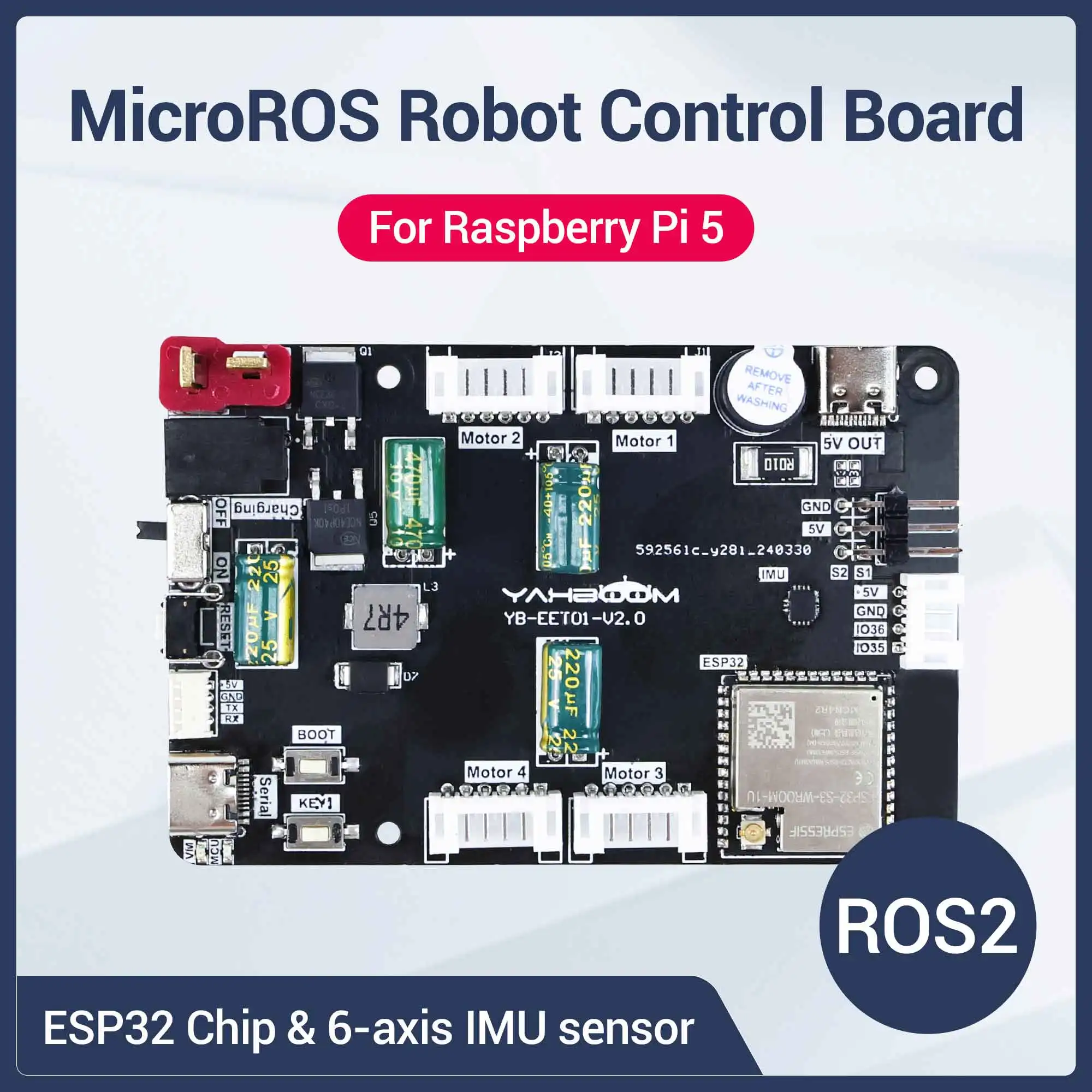 Raspberry Pi 5 Robot Expansion Board Esp32 Control Board With 6-aixs Imu Pwm Servo Motor Interface Buzzer Support Ros2 Microros