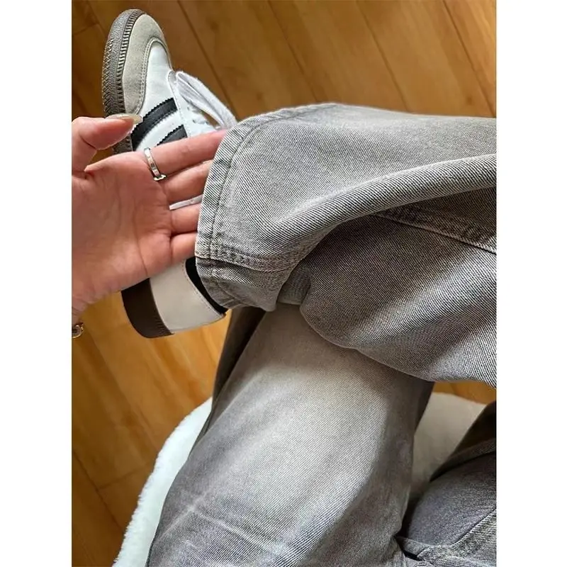 

ay American Retro Wide Leg Jeans Women's Spring Autumn Loose Straight Floor-Length Pants Drapey Comfortable High Waist