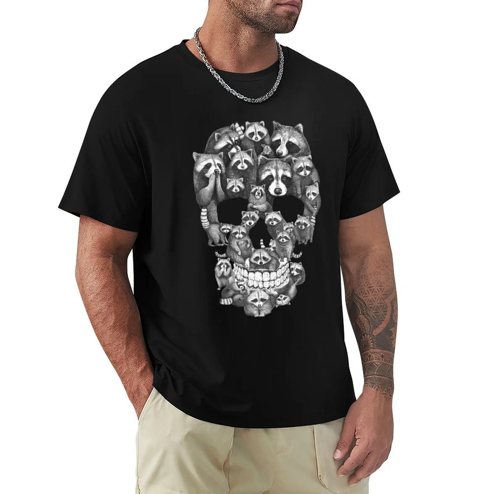 

skull from raccoons T-Shirt hippie clothes customs tshirts for men