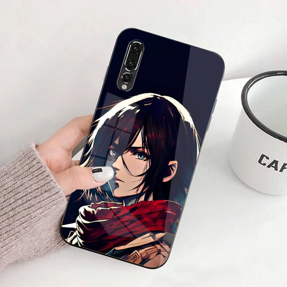 AOT Mikasa Ackerman Cell Phone Case for Huawei P50 P40 P30 P20 Pro Mate 40 30 20 Pro Nova 9 8 7 PC Glass Phone Cover Funda