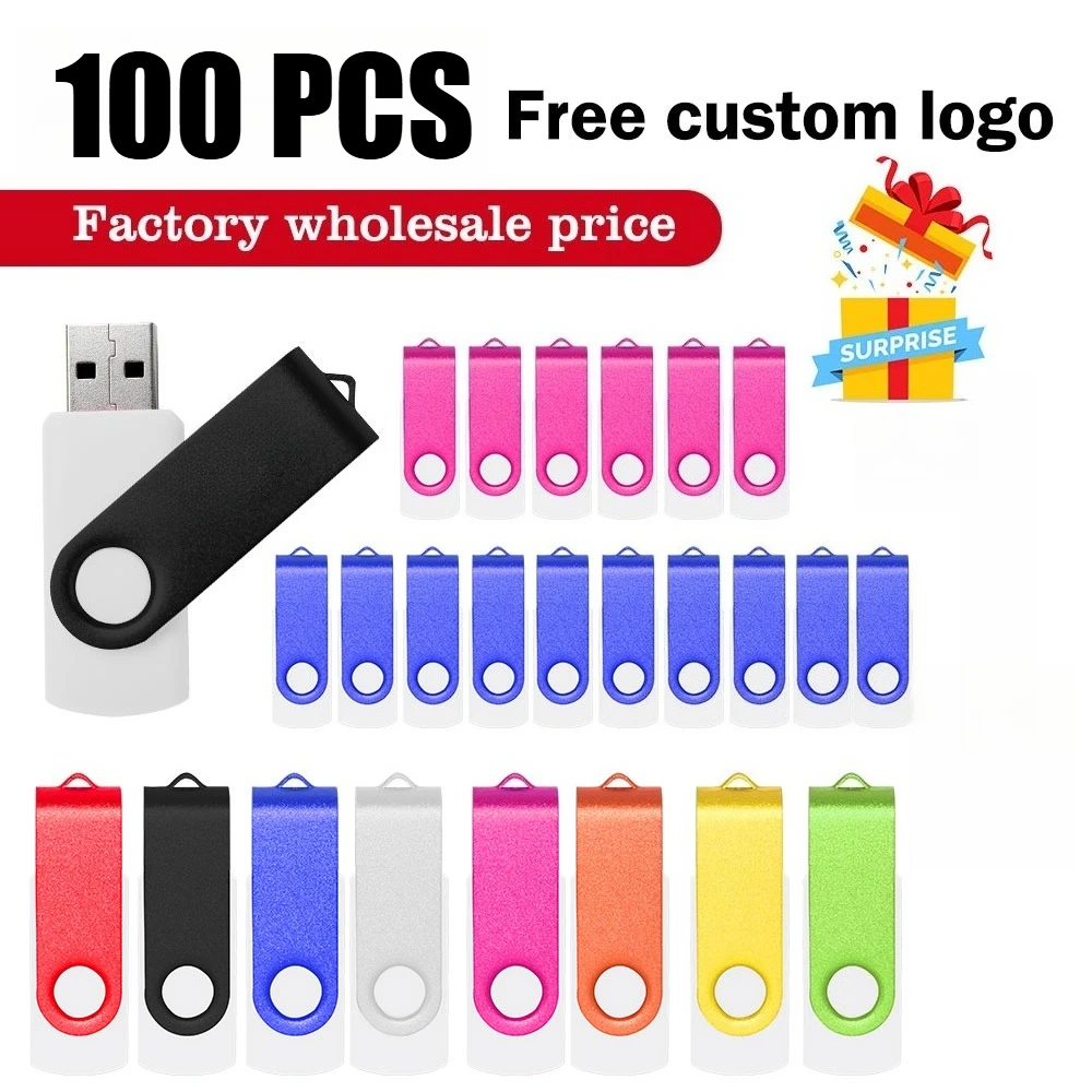 100pcs Wholesale Free Custom Logo Metal Pendrive 128MB 1GB 2GB 4GB 8GB 16GB USB 2.0 Flash Drive 32GB 64GB Memory Stick